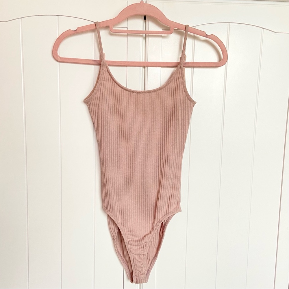 Blush pink ribbed bodysuit